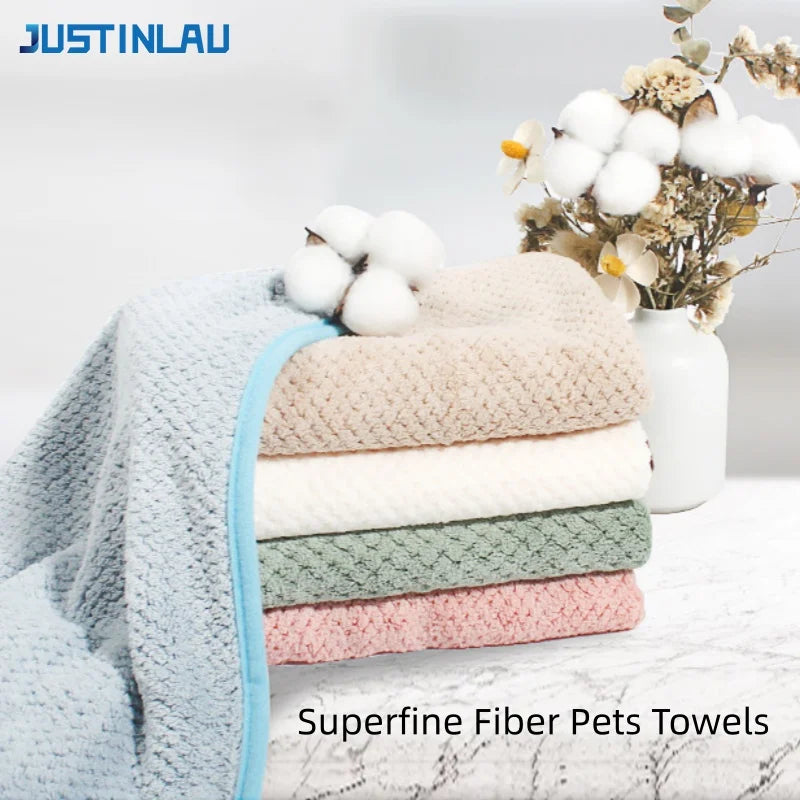 JUSTINLAU Pets Bath Towel Superfine Fiber Pets Fast Drying Towels Absorbent Dogs Cats Blanket Bathrobe Pets Cleaning Accessories