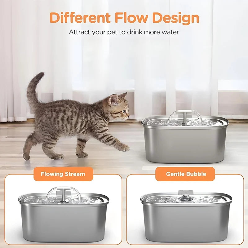Stainless Steel Cat Water Fountain,Pet Water Dispenser With Filter,Dog Drinking Fountain For Cats,Ultra Quiet Water Pump