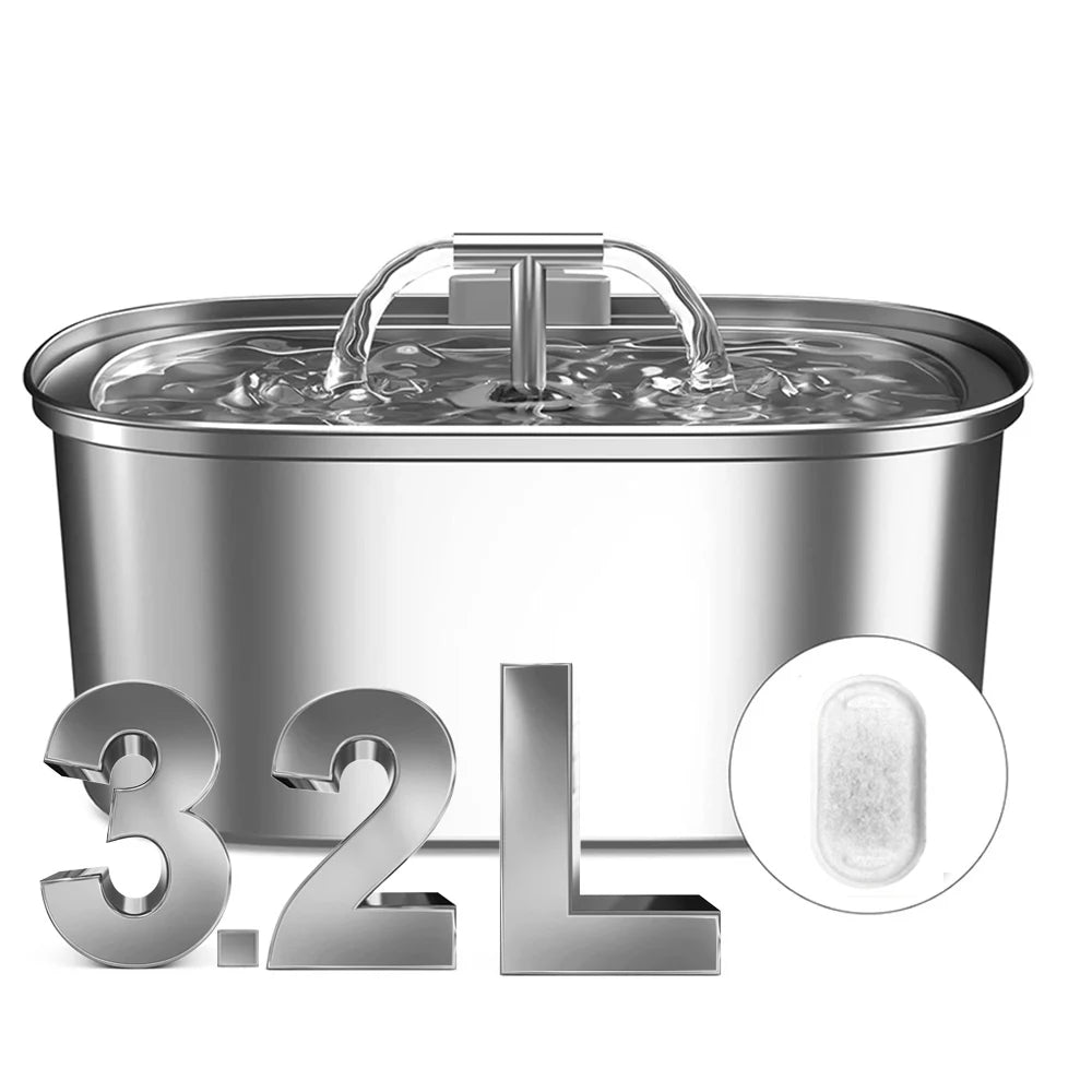 Stainless Steel Cat Water Fountain,Pet Water Dispenser With Filter,Dog Drinking Fountain For Cats,Ultra Quiet Water Pump