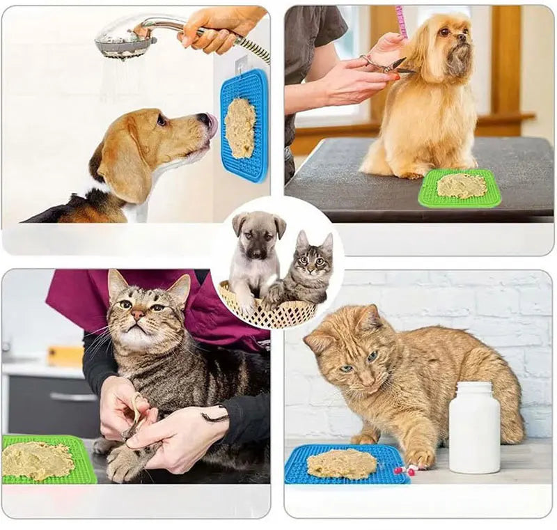 Pet Placemat Cat Slow Feeding Mat Dog Lick Mats Silicone Pets Eating Slowly Food Pad Cats Dogs Distracted Licking Plate Cutlery